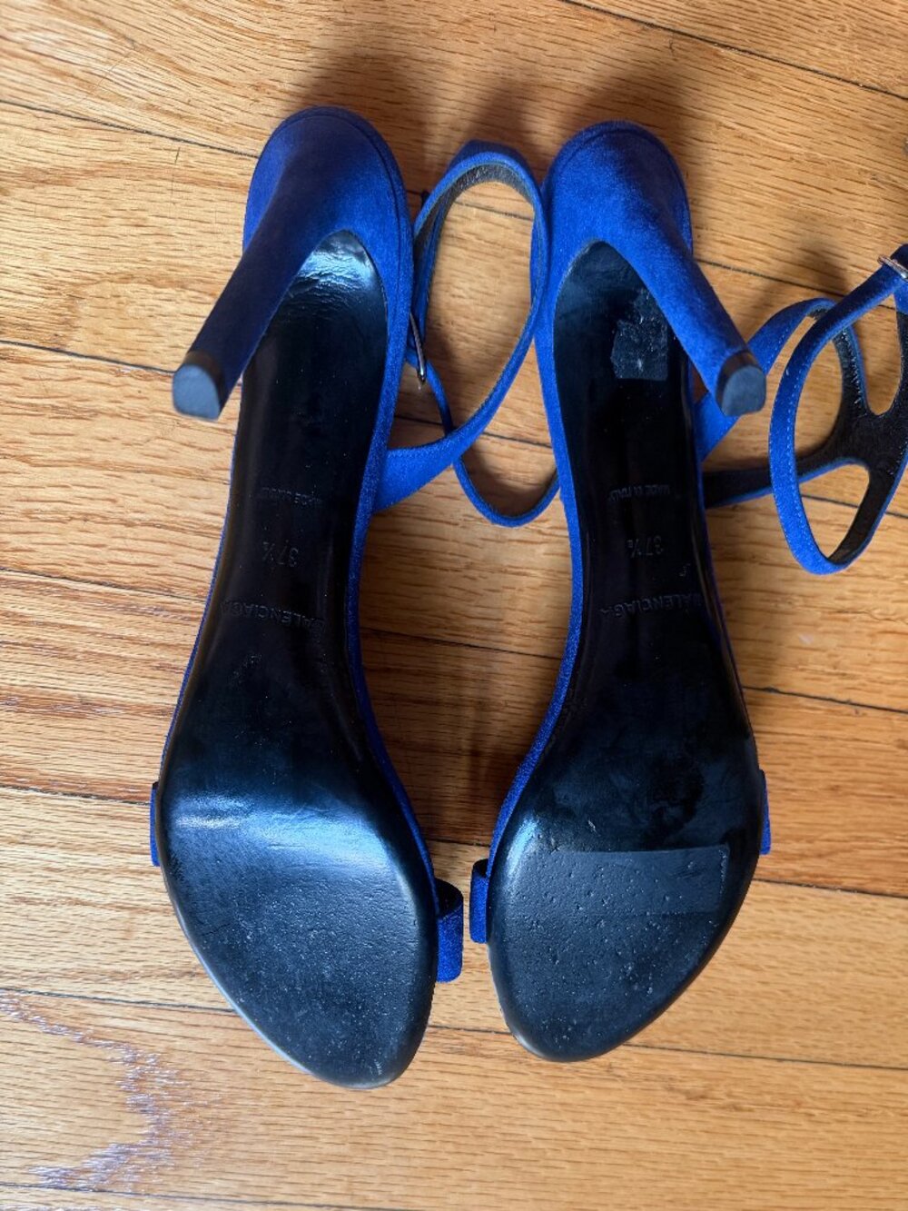 Balenciaga Electric Blue Suede Heels Silver Hardware Ankle Strap Sandal - Picture 7 of 9